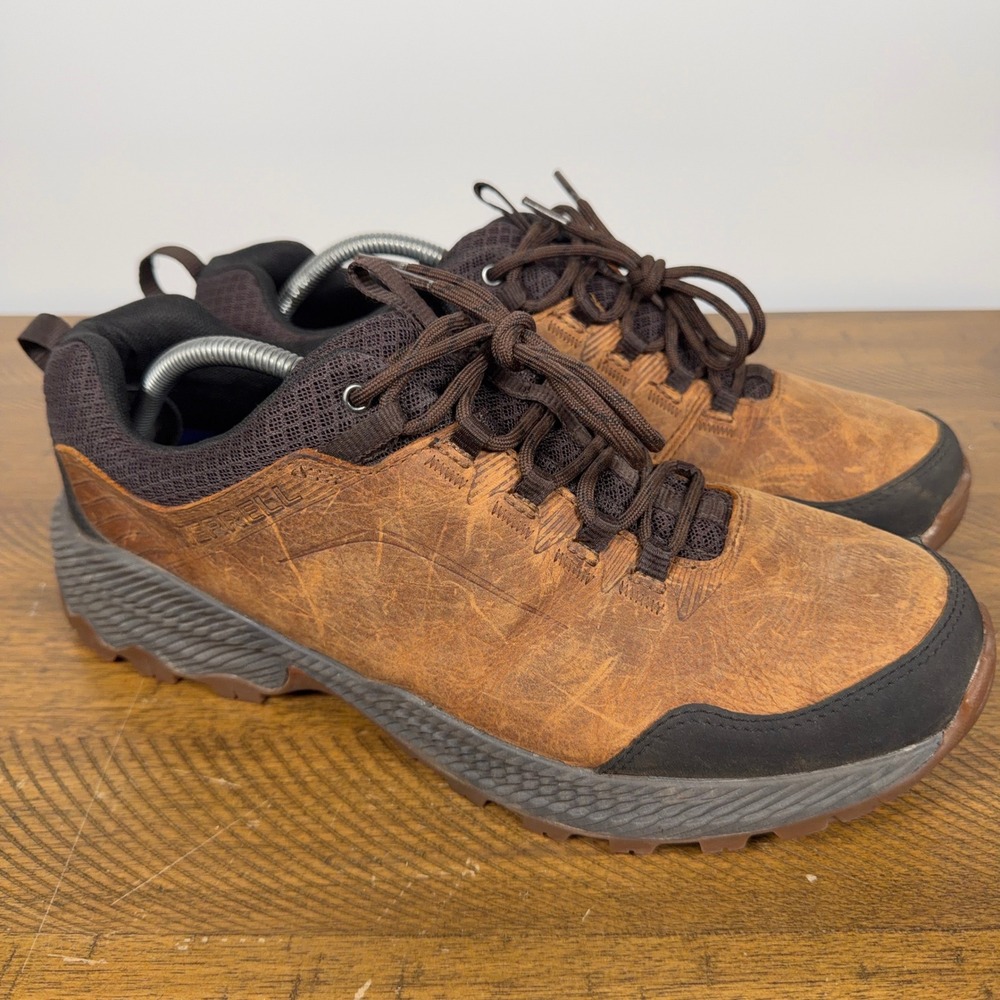 Merrell Shoes Mens 11.5 Brown Forestbound Leather Trail Hiking Outdoor Sneakers